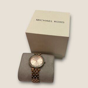 Michael Kors Rose Gold Watch With Rhinestones & 7-Inch Band In Box